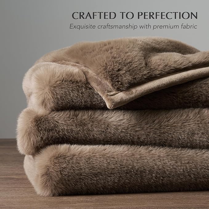 EVERGRACEHOME Ultra Soft Luxury Fluffy Mink Faux Fur Throw Blanket, Thick Warm Fall Winter Blankets for Bed, Couch, Cozy Plush Reversible Blanket for Chair, Sofa (Natural Tan, 50"x60")