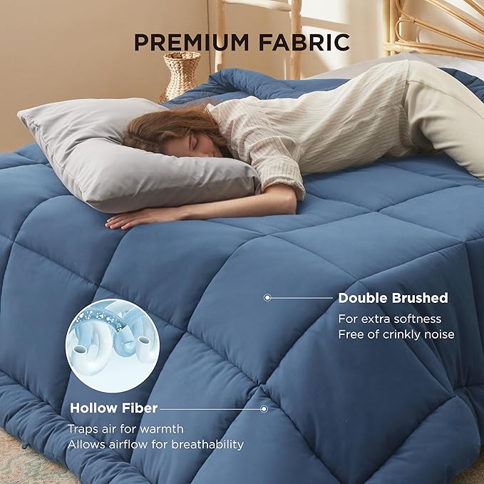 Bedsure Comforter Duvet Insert - Quilted Comforters Oversize Queen, All Season Duvet, GentleSoft Down Alternative Bedding, with 8 Tabs, Gifts for Women/Men, Dark Slate Blue, Oversize Queen 98x98Inche