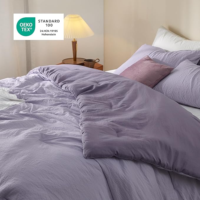 Bedsure Queen Size Comforter Set, Reversible Purple Soft Prewashed Bedding for All Seasons, 3 Pieces Warm Down Alternative Bed Set, 1 Lightweight Comforter (90"x90") and 2 Pillowcases (20"x26")