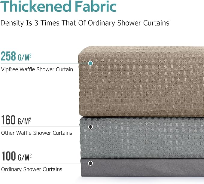 3 in 1 Shower Curtain Set, Waffle Shower Curtain and Liner Set with 12 Double Sided Shower Curtain Hooks, 258GSM Luxury Weighted Cloth Shower Curtains for Bathroom, 72 W x 84 H, Beige