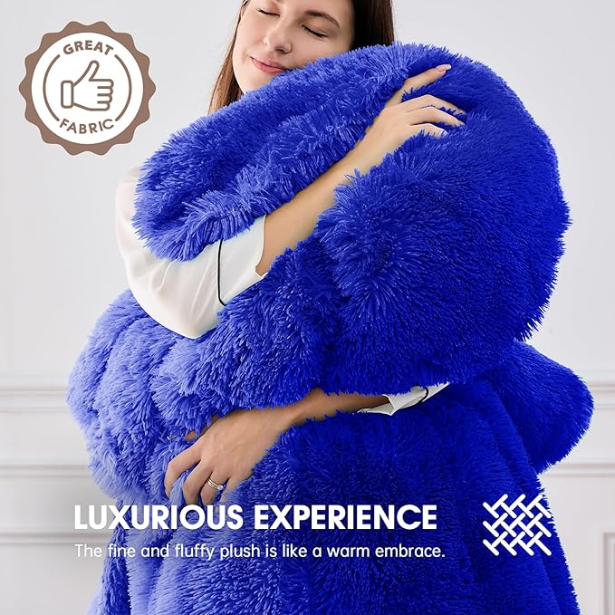 Heated Electric Blanket Queen–Faux Fur with Soft Thick SherpaWarm Winter Birthday Gifts for Women Grandma,Dual Control,10 Heat Settings,5 Time Settings, 84x90, Glacier Blue