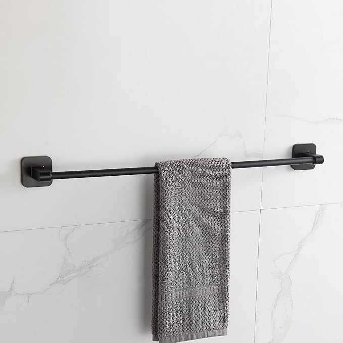 Matte Black Bathroom Accessories Set, 4 Pieces Bathroom Hardware Set, 24 inch Towel Bar, Towel Racks, Robe Towel Hooks, Toilet Paper Holder Wall Mounted Or Self-Adhesive,Stainless Steel and Plastic