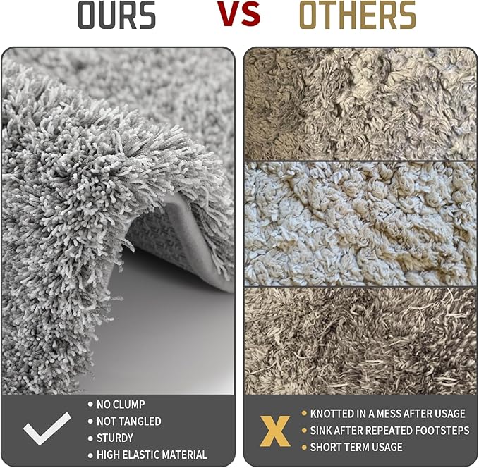 Yimobra Luxury Bathroom Rugs, Fluffy Bath Mats, Non Slip, Water Absorbent Microfiber, Machine Washable, Plush Runner Shower Rugs, Thick Matts for Bathroom Floor&Tub, 60"x 24", Light Gray and White