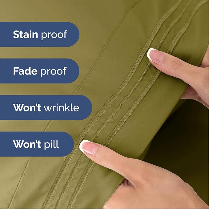 Cal King Size 4 Piece Sheet Set - Extra Soft, Breathable and Cooling Sheets - Hotel Luxury Bed Sheets for Women & Men - Deep Pockets, Easy-Fit & Wrinkle-Free Sheets - Olive Yellow Oeko-Tex Bed Sheets