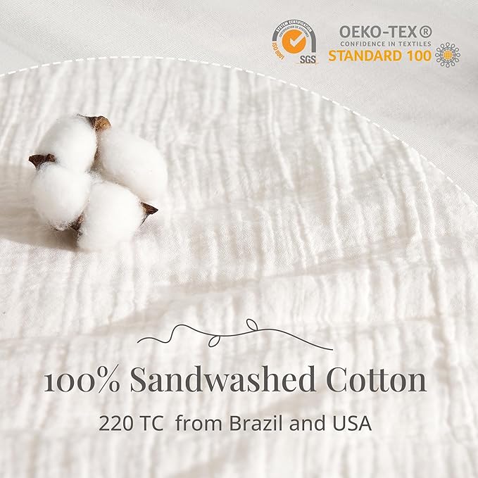 White Twin Duvet Cover, 100% Sandwashed Cotton Soft Twin Size Duvet Cover Set 3 Pieces with Zipper Clousre & Corner Buttons (White, Twin 69 x 90)