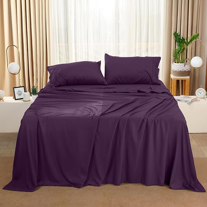 Utopia Bedding Full Sheet Set – 4 Piece Bed Sheets for Full Size Bed, Soft and Breathable Microfiber, Includes 1 Fitted Sheet, 1 Flat Sheet and 2 Pillowcases (Dark Purple)