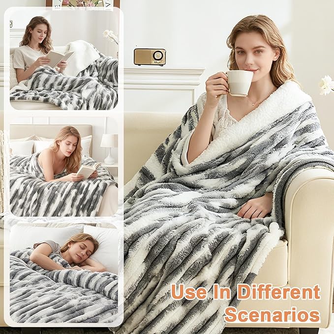 Heated Blanket Full - 72"x84" Fast Heating Bed Electric Blankets with 6 Heating Levels & 10 Hours Auto Off, Soft Ribbed Faux Fur Sherpa, Over-Heated Protection ETL, Dark Gray