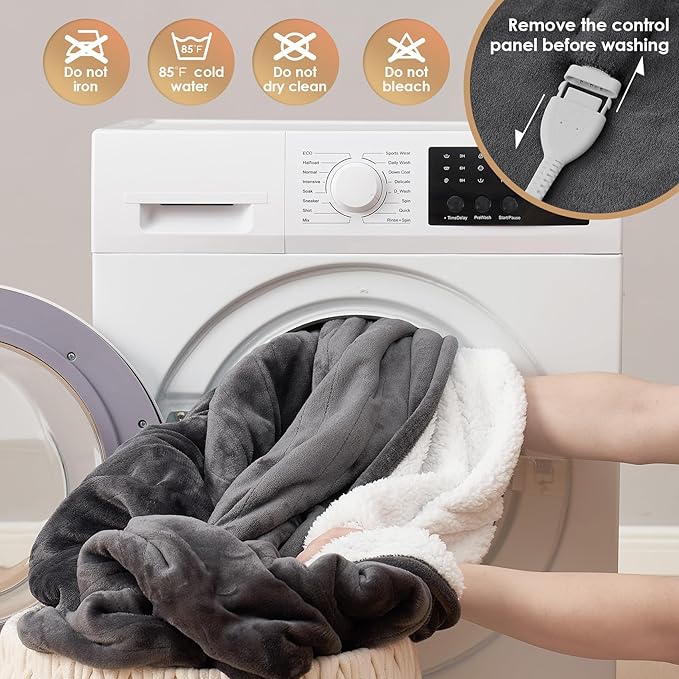EHEYCIGA Heated Electric Blanket King Size - 9 Heating Levels, 10 Hours Auto Off, Soft Cozy Sherpa Washable Dual Control With Fast Heating, 90 x 100 Inches