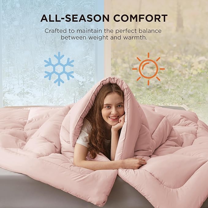 Bedsure Comforter Duvet Insert - Quilted Comforters Oversized King Size, All Season Duvet, GentleSoft Down Alternative Bedding, with 8 Tabs, Gifts for Women/Men, Pink, Oversized King 116 x 98 Inches