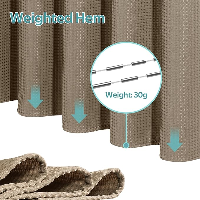 3 in 1 Shower Curtain Set, Waffle Shower Curtain and Liner Set with 12 Double Sided Shower Curtain Hooks, 258GSM Luxury Weighted Cloth Shower Curtains for Bathroom, 72 W x 72 H, Beige