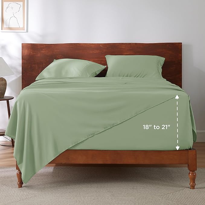 Bedsure Deep Pocket Full Size Bed Sheets Set - Fits Mattresses Up to 21 Inches Thick - 4 Piece GentleSoft Bed Sheets, Moisture Wicking, Cooling Bedsheet & Pillowcases, Easy & Secure Fit, Sage Green