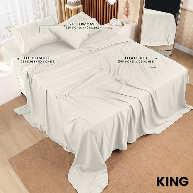 Utopia Bedding King Sheet Set – 4 Piece Bed Sheets for King Size Bed, Soft and Breathable Microfiber, Includes 1 Fitted Sheet, 1 Flat Sheet and 2 Pillowcases (Ivory)