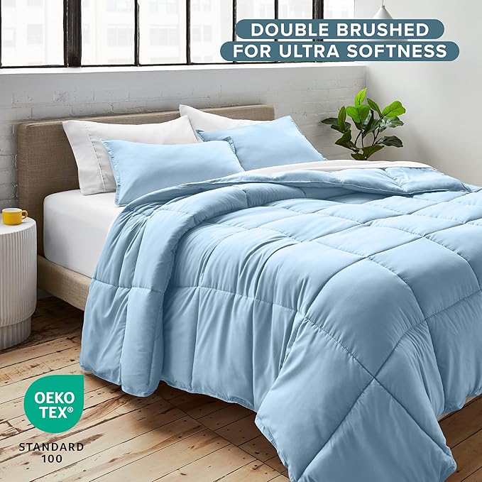 Bare Home Comforter Set - Full Size - Ultra-Soft - Goose Down Alternative - Premium 1800 Series - All Season Warmth (Full, Light Blue)