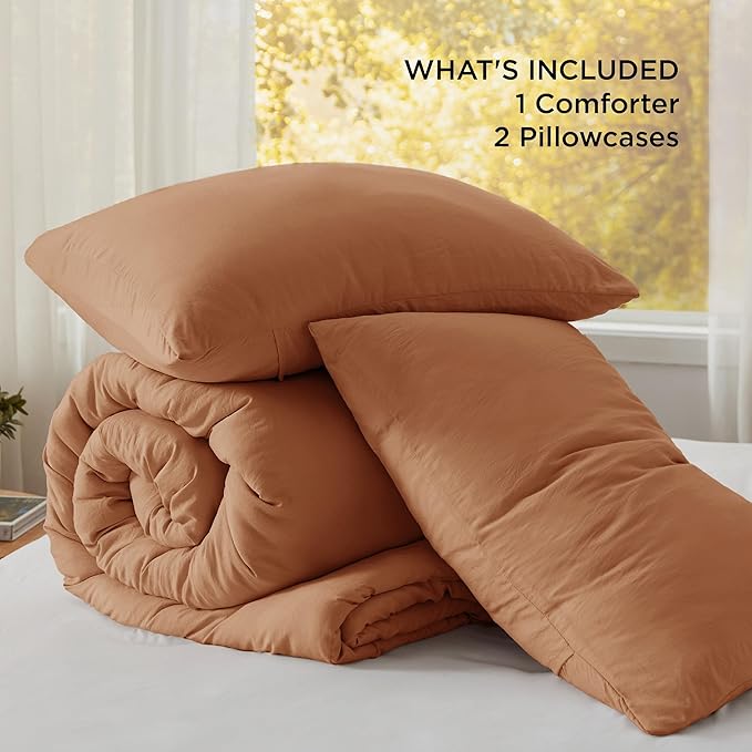 Bedsure Queen Size Comforter Set, Pumpkin Soft Prewashed Bedding for All Seasons, 3 Pieces GentleSoft™ Warm Down Alternative Bed Set, 1 Lightweight Comforter (90"x90") and 2 Pillowcases (20"x26")