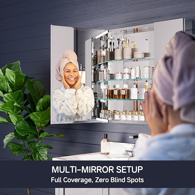 Medicine Cabinet 30" x 30", Bathroom Medicine Cabinet with Mirror, Recessed Medicine Cabinets with Adjustable Shelves, Soft-Closing Door, and Aluminum Alloy Frame - Reverse Installation, Silver