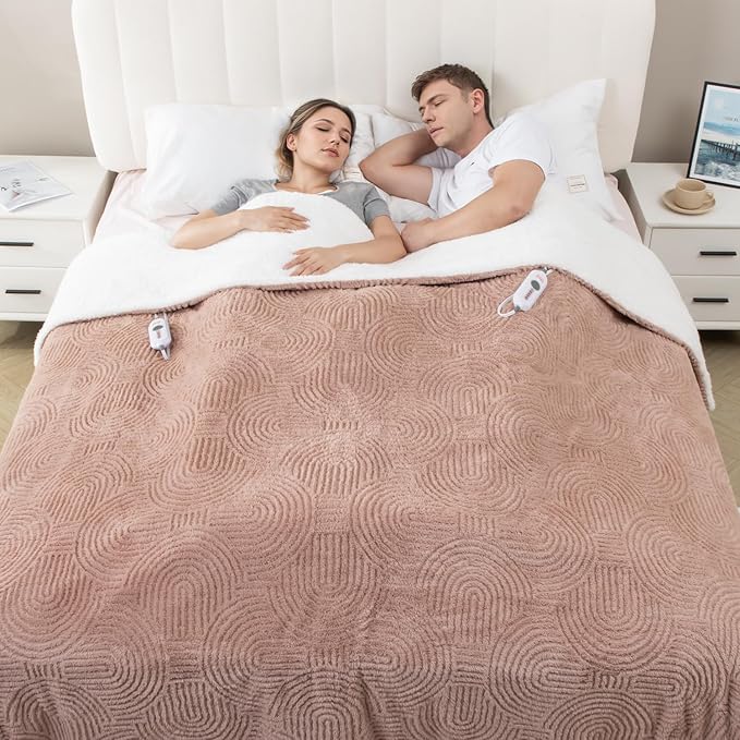 Heated Blanket Queen Size - 84"x90" Cozy Soft Jacquard Heating Blanket with 4 Heat Levels & 10 Hours Auto-Off, Jacquard Fleece, Overheating Protection, Warm Gifts, Brown