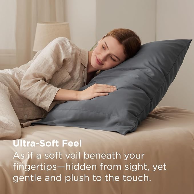 Bedsure Queen Pillow Cases Set of 2 - Dark Grey Double Brushed Microfiber Pillowcases 2 Pack, Super Soft Cooling Pillow Case Covers with Envelope Closure, Wrinkle, Fade and Stain Resistant, 20”x30“