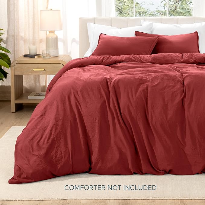 Bare Home Microfiber Duvet Cover Set - Ultra Soft Washed Microfiber - Twin/Twin Extra Long - Linen-Like Look - Easy Care - Breathable Fabric - Our Softest Duvet Cover Set (Twin/Twin XL, Rosewood)