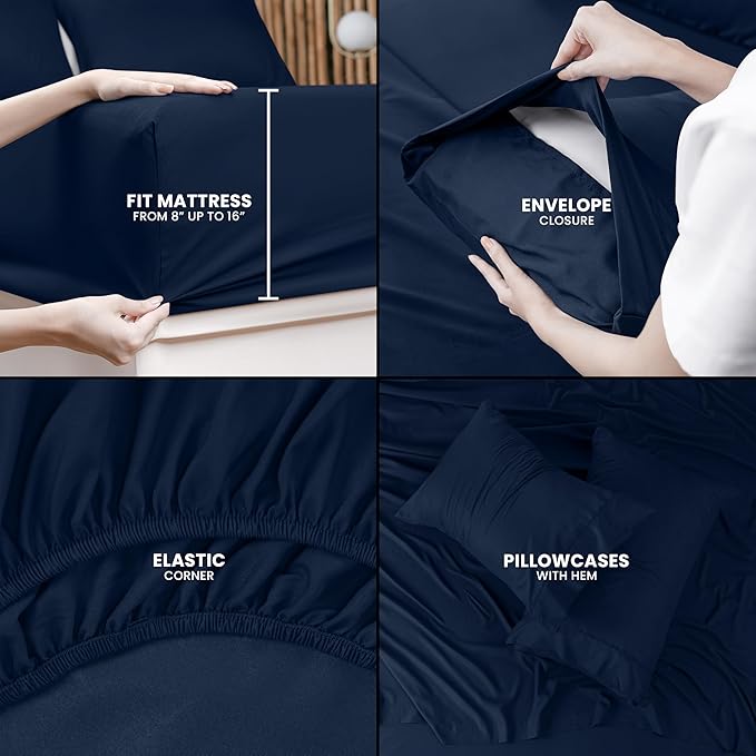 Utopia Bedding California King Sheet Set – 4 Piece Bed Sheets for Cal King Size Bed, Soft and Breathable Microfiber, Includes 1 Fitted Sheet, 1 Flat Sheet and 2 Pillowcases (Navy Blue)