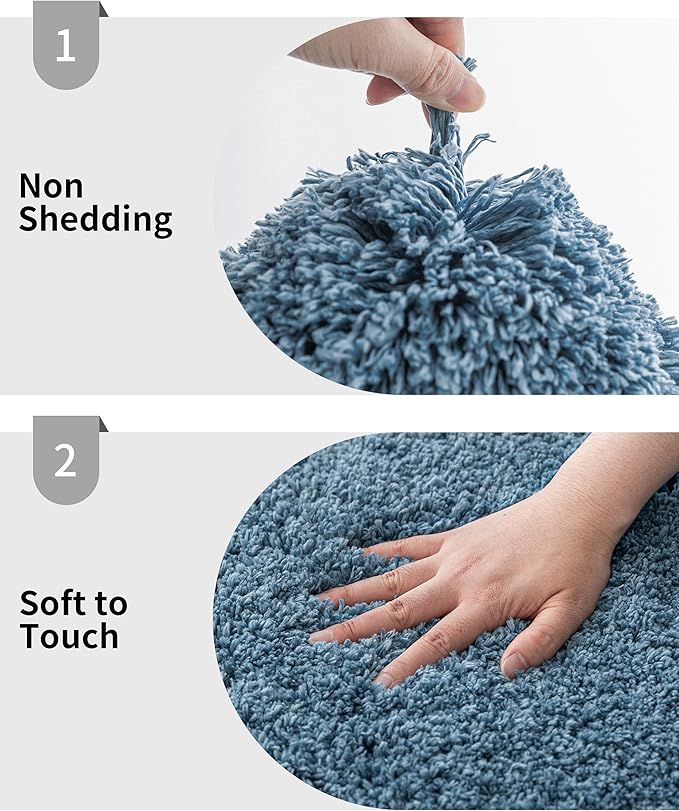 Blue Bathroom Runner Rug 24x70 Non Slip Fluffy Long Bath Mat for Bathroom Floor Washable Plush Luxury Large Bath Rug for Tub Absorbent Runner Rug for Bedside