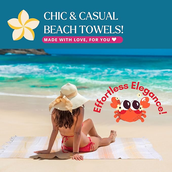 Native Fab Turkish Stripe Beach Towels 4 Pack - 40x71 Inch 100% Cotton Quick Dry Lightweight Thin Sand Free - Extra Large Peshtemal Towel for Adults Travel Bath Spa Pool Gym Camp, Yellow