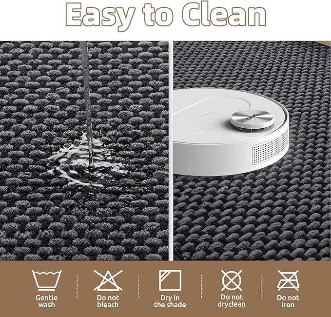 PADOOR-Bath Mat Runner-Super Absorbent Chenille Bathroom Mats-Rubber Backed Bath Mats for Bathroom Non Slip, Easy Clean Bathroom Runner Rugs Front of Bathtub,Shower Room,Sink-24×48