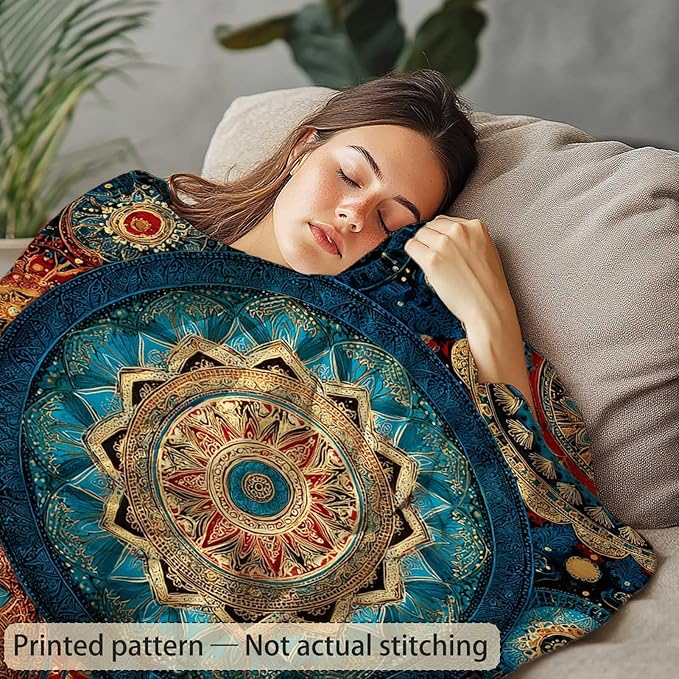 Bohemian Mandala 50"x60" Throw Blanket for Sofa & Bed | Artistic Home Decor, Machine - Washable | Stylish Gift for All Ages