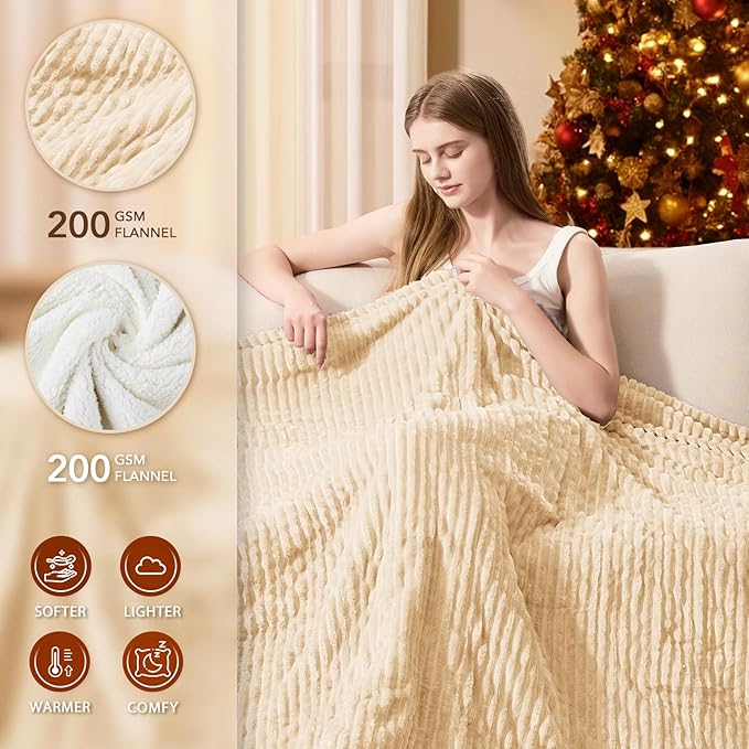 Homemate Electric Heated Blanket Queen Size - 84"x90" Heating Blanket Queen Size Dual Control 1/2/4/6/8 Hours Auto-Off 10 Heat Level Over-Heat Protection Soft Flannel Sherpa ETL Certification