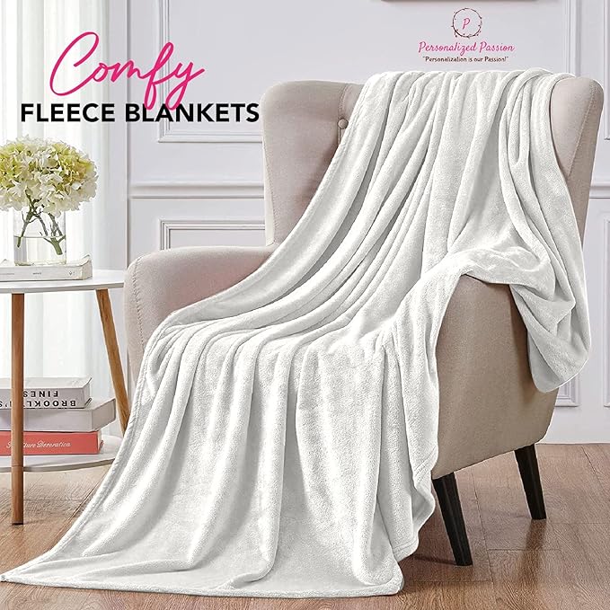 Personalized Blankets for Adults - Custom Blanket with Embroidered Name or Monogram - Soft Fleece Throw Cover for Bed & Couch - Cream (60"x80")