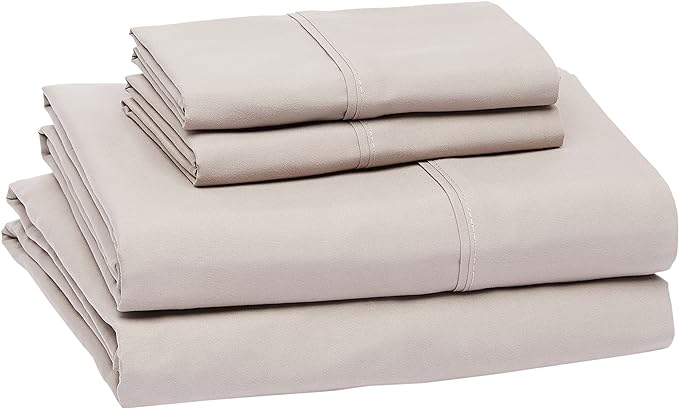 Amazon Basics Lightweight Super Soft Luxury Easy Care Wrinkle Free Microfiber 4 Piece Bed Sheet Set with 14-Inch Deep Pockets, Full, Taupe, Solid