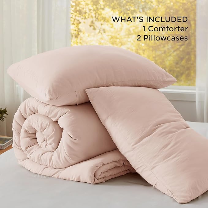 Bedsure King Size Comforter Set, Light Pink Soft Prewashed Bedding for All Seasons, 3 Pieces GentleSoft™ Warm Down Alternative Bed Set, 1 Lightweight Comforter (104"x90") and 2 Pillowcases (20"x36")