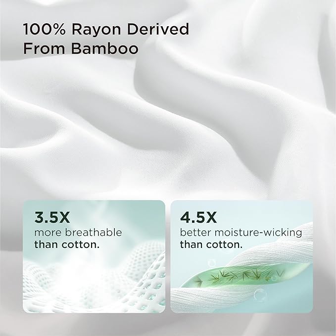 Bedsure Pillow Cases Standard Size, Cooling Pillow Cases, Rayon Derived from Bamboo White Pillowcases Standard Set of 2, Breathable & Soft Bedding Pillow Covers with Envelope Closure, 20x26 Inches
