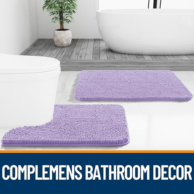 OLANLY Bathroom Rugs 47x17, Extra Soft Absorbent Chenille Bath Rugs, Rubber Backing Quick Dry, Machine Washable Bath Mats for Bathroom Floor, Tub and Shower, Home Decor Accessories, Lavender