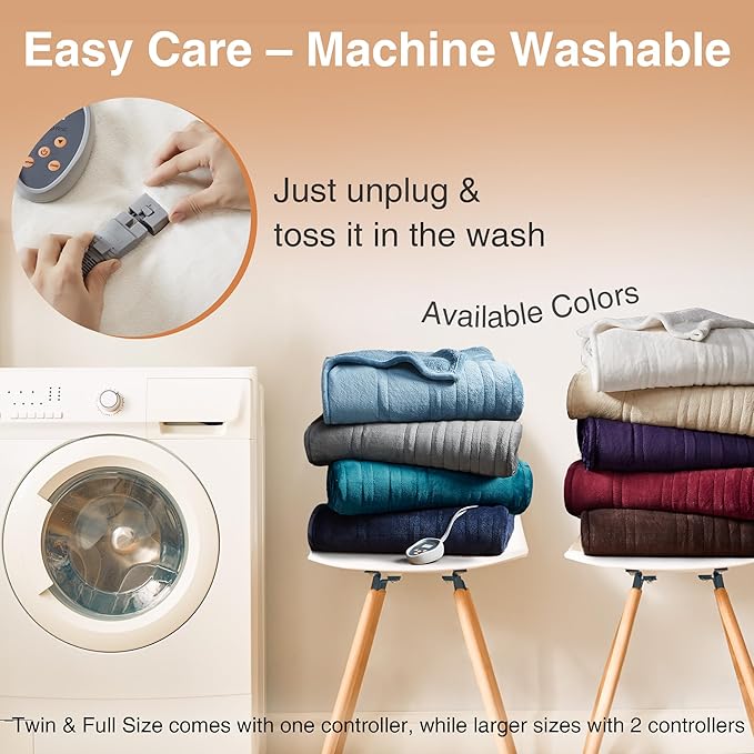Beautyrest Auto Shut Off, Virtually Zero EMF, Multi Heat Setting, UL Certified, Machine Washable Reversible Microlight to Sherpa Electric Blanket, Full, Indigo