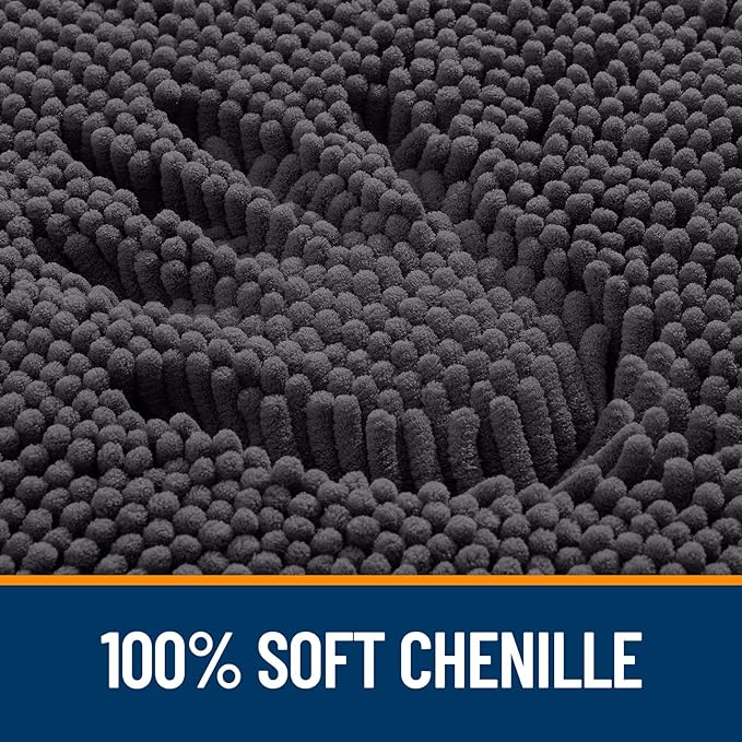 OLANLY Bathroom Rugs 47x17, Extra Soft Absorbent Chenille Bath Rugs, Rubber Backing Quick Dry, Machine Washable Bath Mats for Bathroom Floor, Tub and Shower, Home Decor Accessories, Dark Grey