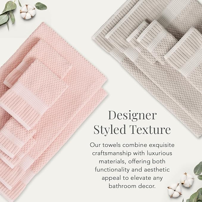 NY Loft 100% Cotton Towel Set 6 Piece Towel Set | Super Soft & Absorbent Quick-Dry 2 Bath Towels 2 Hand Towels & 2 Washcloths |Textured and Durable Cotton | 6 Piece Set, Light Taupe