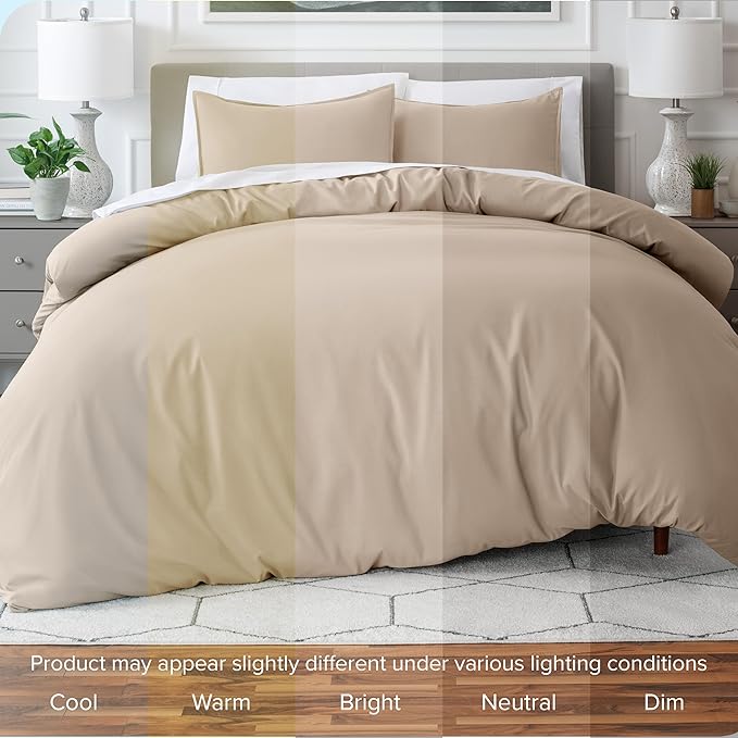 Bare Home Bedding Duvet Cover Queen Size - Premium 1800 Super Soft Collection - Lightweight, Cooling - Soft Breathable Bedding Duvet Cover (Queen, Pebble)