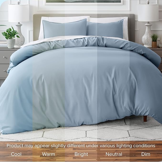 Bare Home Bedding Duvet Cover Queen Size - Premium 1800 Super Soft Collection - Lightweight, Cooling - Soft Breathable Bedding Duvet Cover (Queen, Dusty Blue)