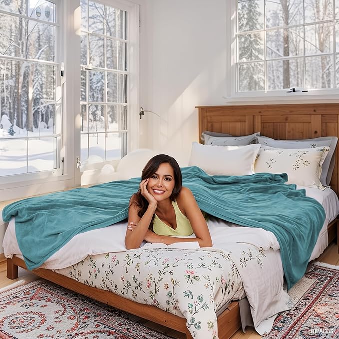 Electric Heated Blanket 84"x90" Queen Size, Soft Coral Fleece, Dual Controllers with 4 Heating Levels and 10 Hours Auto-Off, Machine Washable, Cozy Plush Fabric for Home, Teal