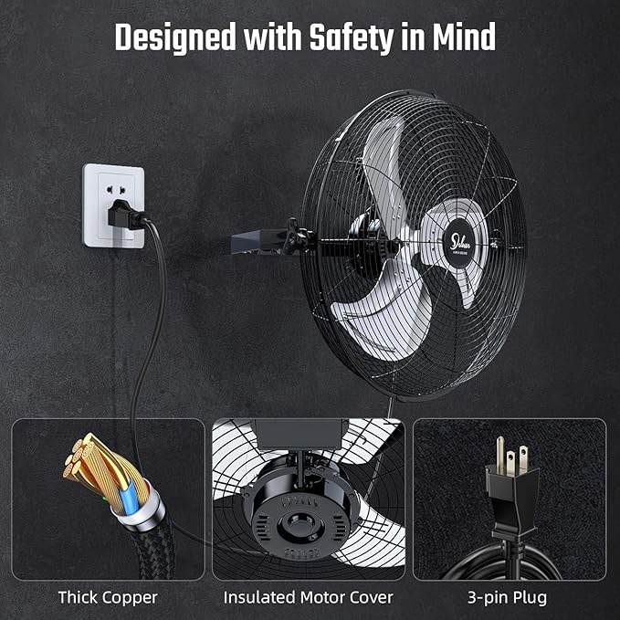 Simple Deluxe 18 Inch Industrial Wall Mount Fan, 3 Speed Commercial Ventilation Metal Fan for Warehouse, Greenhouse, Workshop, Patio, Factory and Basement - High Velocity