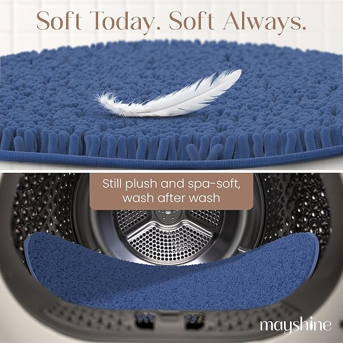 MAYSHINE Round Area Rug Set for Bathroom | Soft Plush Chenille Bath Mat, Water Absorbent Non-Slip Bathroom Rug | Washable Shag Carpet for Shower, Bedroom, or Home Décor | 48"x48" (Round) | Dark Blue