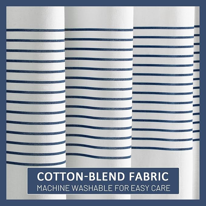 Awellife Boho Navy Blue Shower Curtain for Bathroom Stripe Shower Curtain 72 X 72 Inches Farmhouse Cotton