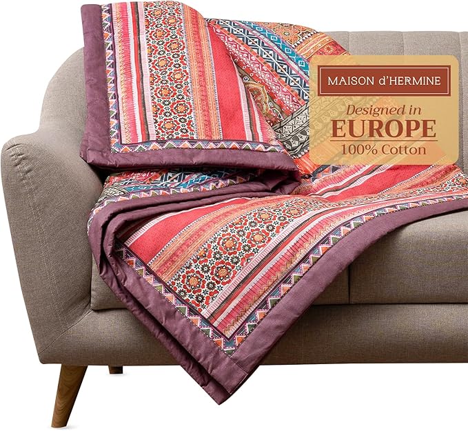 Maison d' Hermine Throw Blanket for Couch Lightweight Soft Warm Breathable Cotton Throw Blankets for Bed Girls Boys Women Men Gifts Sofa Travel Living Room Chair Bedding (50"x60", Ispahan)