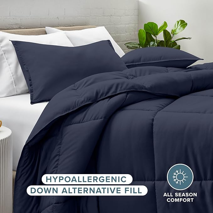 Bare Home Comforter Set - King/California King Size - Ultra-Soft - Goose Down Alternative - Premium 1800 Series - All Season Warmth (King/Cal King, Midnight Blue)