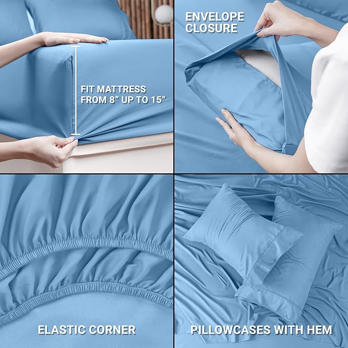 Utopia Bedding Twin Sheet Set – 3 Piece Bed Sheets for Twin Size Bed, Soft and Breathable Microfiber, Includes 1 Fitted Sheet, 1 Flat Sheet and 1 Pillowcase (Dutch Blue)