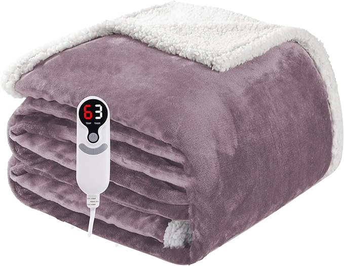 Electric Heated Blanket Full Size 72"x84", Soft Flannel with Overheat Protection, 6 Adjustable Heat Settings & 10-Hour Auto-Off Timer, Fast Heating for Winter Comfort, Purple