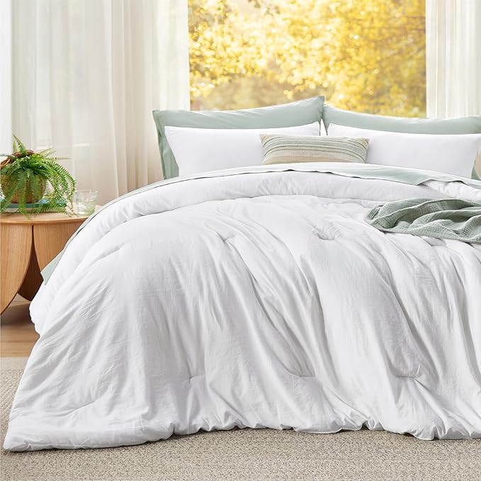 Bedsure Super King Size Comforter Set, White Soft Prewashed Bedding for All Seasons, 3 Pieces GentleSoft™ Bed Set, 1 Lightweight Comforter (120"x120") and 2 Pillowcases (20"x36")