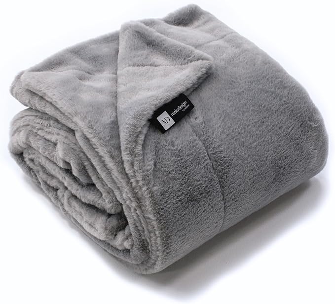 Minky Designs Ash Gray Minky Blanket – Ultra Soft Faux Fur Throw Blanket for Couch, Bed & Home – Fluffy, Warm & Luxurious – Posh Collection (Medium, 50x60)