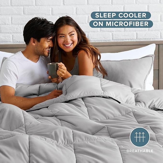 Bare Home Comforter Set - Oversized Queen Size - Ultra-Soft - Goose Down Alternative - Premium 1800 Series - All Season Warmth (Oversized Queen, Light Grey)