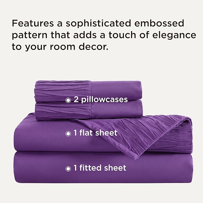 Bedsure Queen Sheet Set - 4 Pieces Soft Queen Size Purple Sheets - Breathable & Cooling - Hotel Luxury - Easy Care Polyester Microfiber Bedding for Women, Men